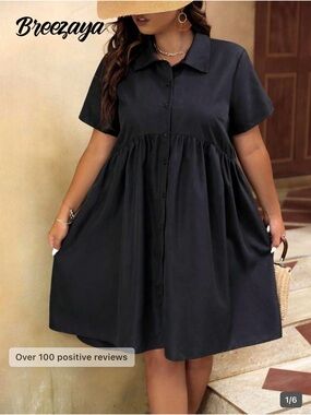 SHEIN Black Button-Front Midi Dress